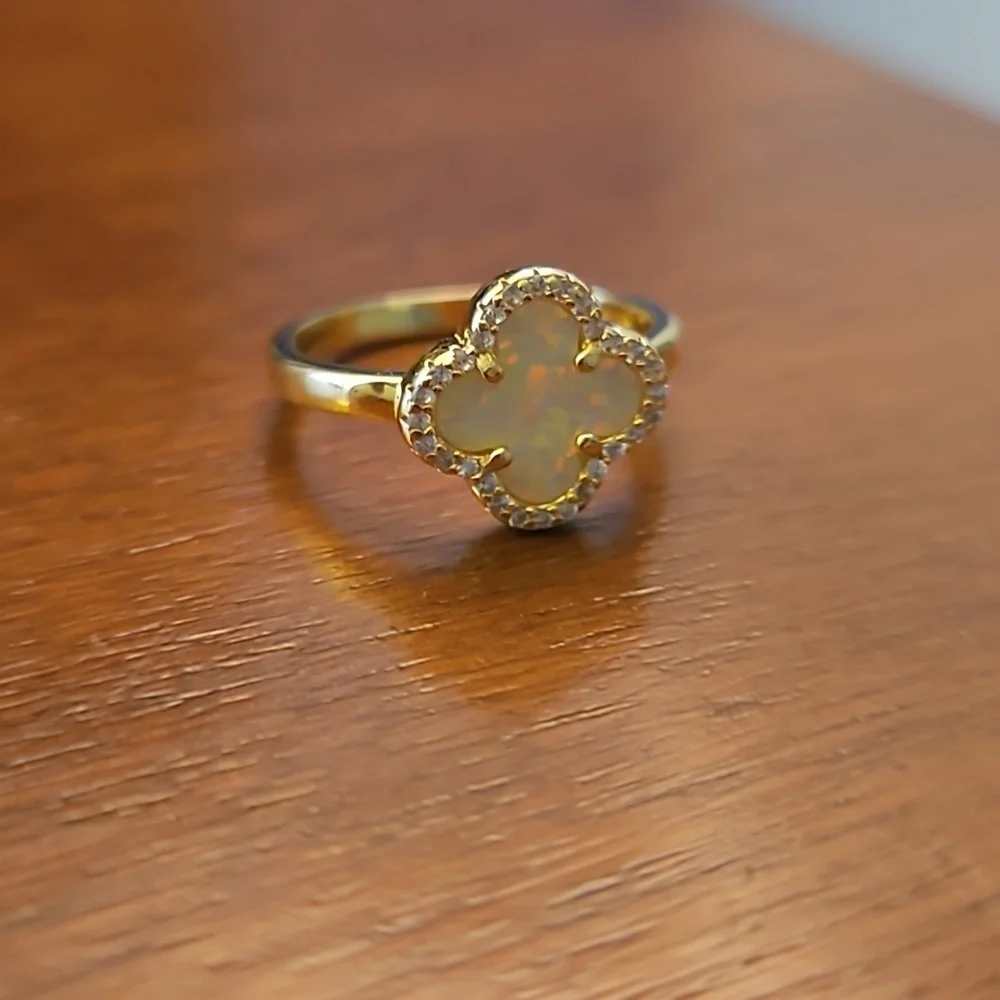 Gold-backed Opal Ring  Sz 7, Clover shaped